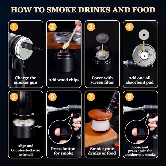 Electric Cocktail Smoker Kit - Rechargeable Whiskey Smoker Kit with Smoking Gun - Picture 6 of 7